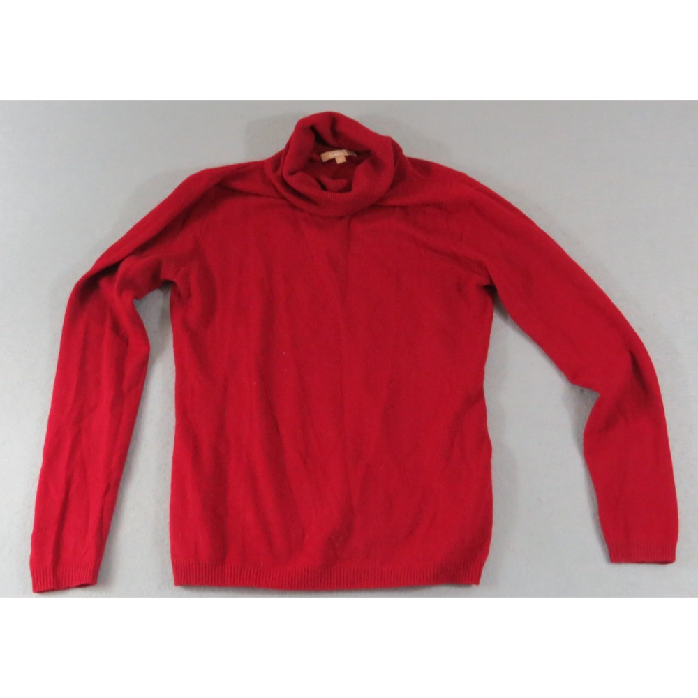 Kier J 100% Cashmere Soft Quiet Luxury Red Knit Turtleneck Sweater Women's S EUC